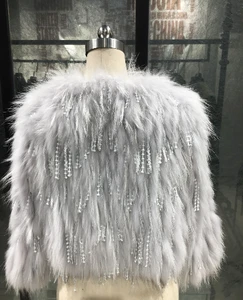 New 2018 new design woman fox fur with sequin shell fabric short fur coat with high quality