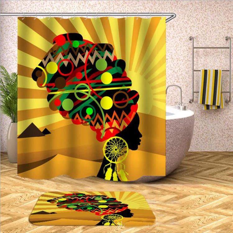 New Arrival Custom Digital Printing Bathroom Sets,Mildew Resistant Shower Curtain With Bath Mats