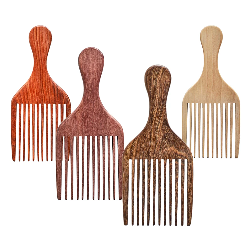 New Arrival Natural Sandalwood Wide Tooth Afro Pick For Black Hair Beard Comb