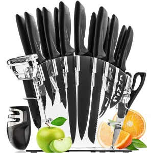 New Design 17 Piece High Quality Carbon Stainless Steel Kitchen Knife Set with Sharpener Knife Set with Block