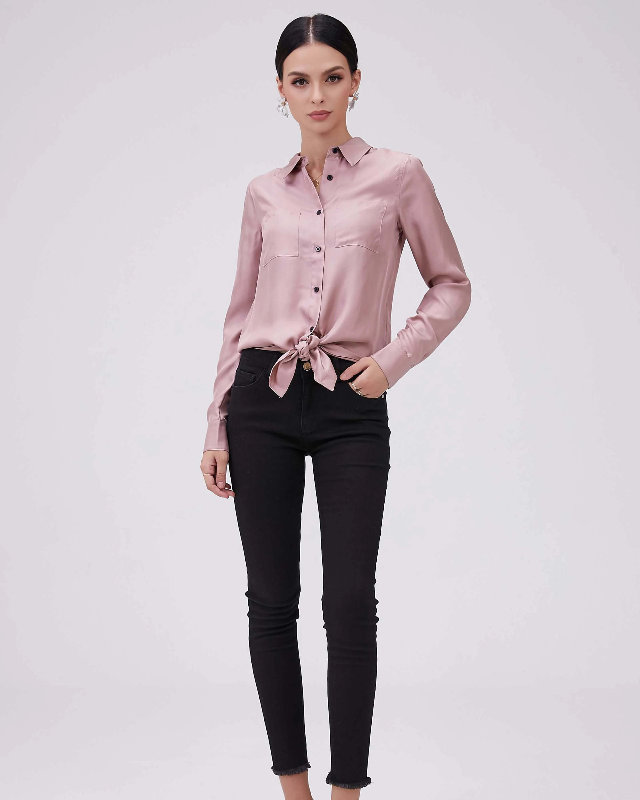New Design ladies long sleeve silk satin top woman blouse  women fashion blouse shirt tops
