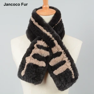 New Fashion Style Thick Knitted Real Rex Rabbit Fur Scarf Autumn Winter Warm Muffler Womens Shawls