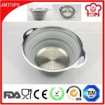 NEW!! High Quality Stainless Steel and Silicone Foldable Strainer/ Collapsible Silicone Vegetable Strainer with S/S Handle