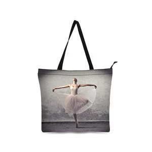 New Product on Sale Reusable Cotton Material Handbag  Shopping Bag with Ballet Painting for Girls Women
