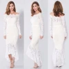 New Spring Autumn Women Girls Solid Color Off Shoulder Lace Eyelash Collar Long Sleeve Pencil Evening Party Cocktail Long Dress