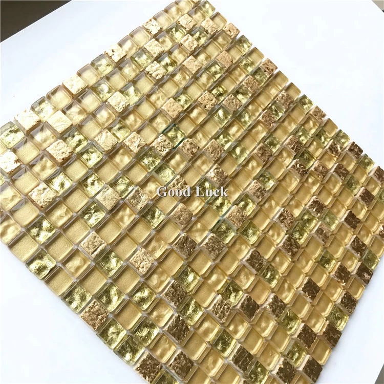 New technology gold resin mixed glass mosaic tile