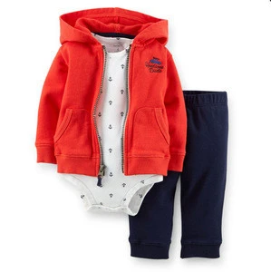 Newborn Baby Infant Girls Sets Solid Hooded Outwear Print Romper And Trousers 3pcs Wholesale Baby Clothes CS81109-16