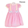 Newest Popular Summer Baby Girls Vintage Embroidered Flower Trim puff Cap Sleeve Inspired Dress in Yellow Gingham with Bow