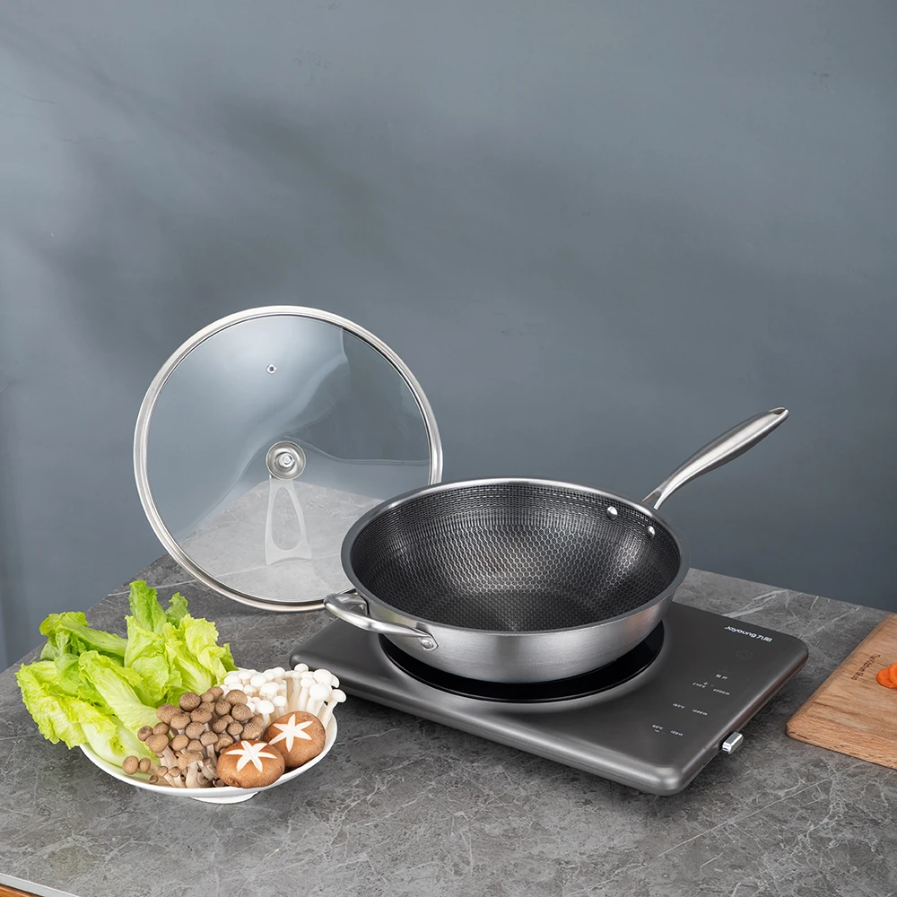 Non-stick cooking pot  Coating Metal cookware  Non-stick fry pan Stainless Steel frying wok with lid