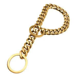 Oem fashion metal pet products chain dog harness cuban link stainless steel shock retractable gold training pet supplies