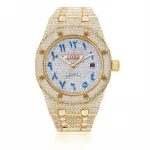 OEM/ODM Low Moq Custom Blue Arabic Number Dial 18K Gold Lab Diamond Luxury Brand Men's Quartz Watch