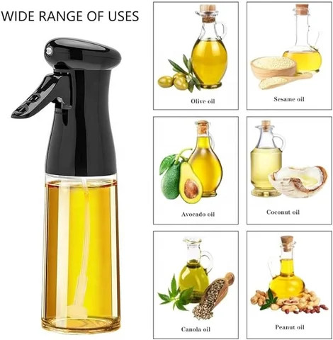 Olive oil sprayer for cooking, 200 ml glass oil dispenser bottle spray bucket re-filling food grade oil and vinegar sprayer