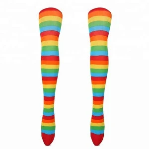 Party Supply Colorful Rainbow Stripes Custom Print Socks Cute Foot Tube Stocking For Women