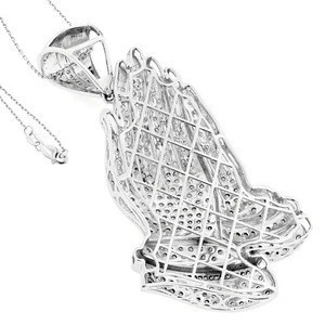PES fashion jewelry! Full White CZ Praying Hands Pendant With 18&quot; Chain Necklace (PES3-1161)