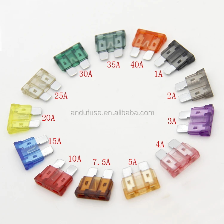 Plugs in Automotive Fuses, with 2, 3, 4, 5, 7.5, 10, 15, 20, 25, 30, 35 and 40A Current made in china for Car
