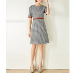Professional female women casual ladies fashion dresses summer short sleeve clothing plaid elegant formal  office lady wear dres