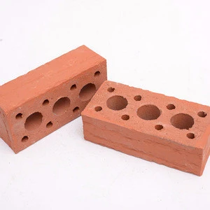 Red perforated clay bricks for construction