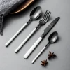 Restaurant used tableware hotel white paint spraying handle design cutlery set custom stainless steel cheap dinner spoon set