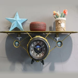 Retro Old Small Size Aircraft Modeling American Style Iron Wall Clock