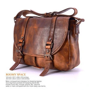 Retro Style Genuine Leather Shoulder Bag Satchel Bag Briefcase Men Messenger Bag for 13.3 Inch Laptop