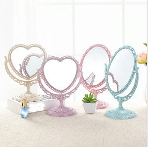 Round heart shape antique standing hand held cosmetic bath vanity magical make up decorative bathroom compact makeup mirrors