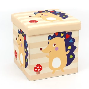 RTS Cute Animal Kids Toy Storage Ottoman Pouf Square with Removable Lid Folding Step Stool Box