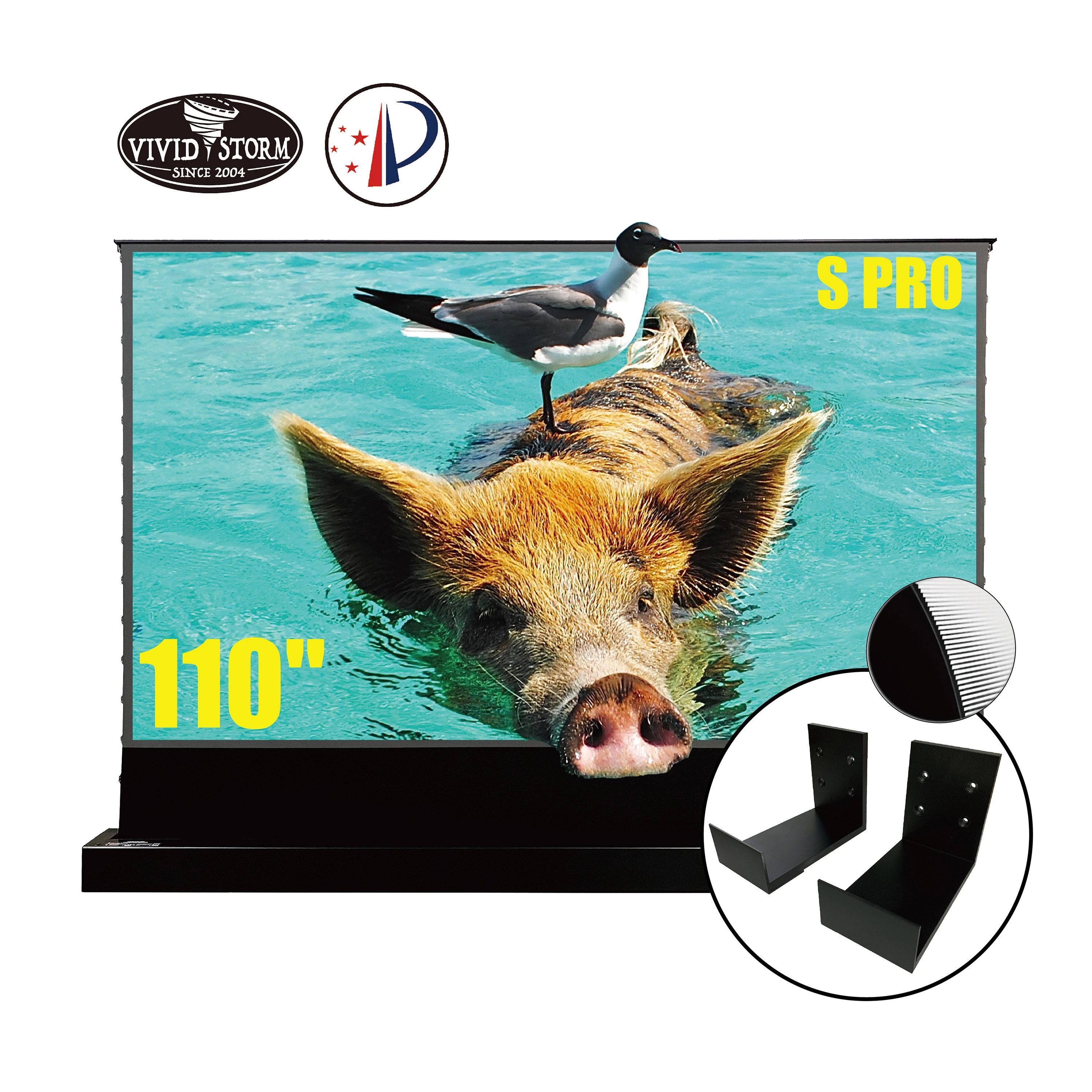 S Pro 110-inch 16:9 ALR 4K TV Tension Smart floor rising ALR projection screen and wall bracket