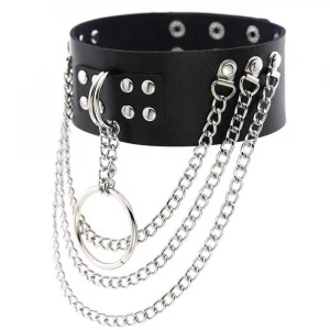 Sexy Vegan Choker Punk Harajuku Goth Chain Belt Necklace Pu Leather Bondage Cosplay Club Chained And Spiked Leather Collar