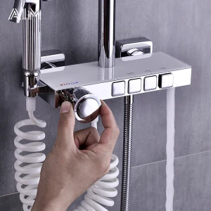 Shower bath set water tap mixer faucets rainfall bathroom column wall white thermostatic shower set