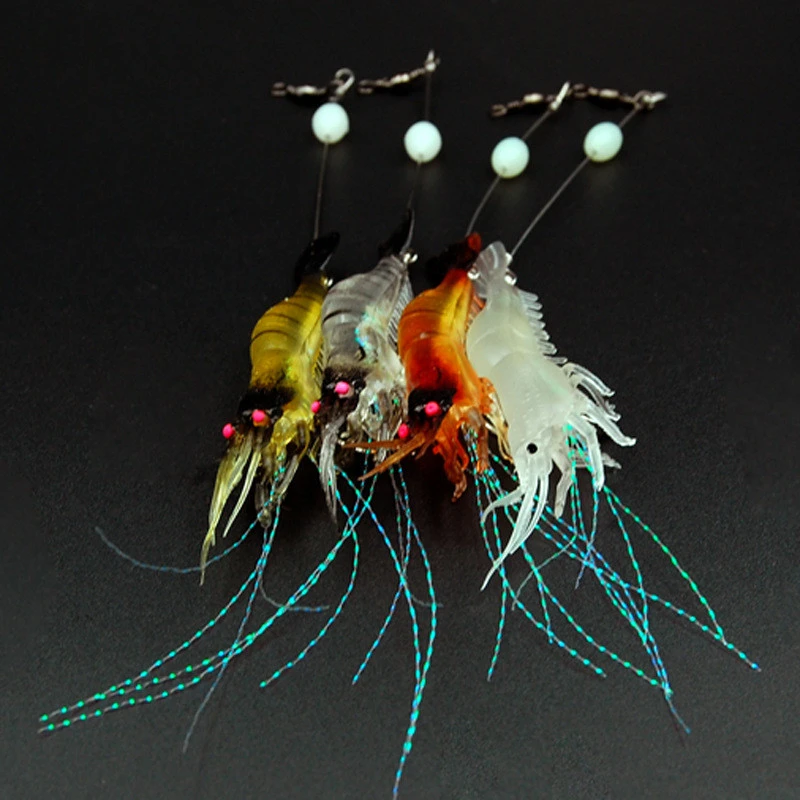 Shrimp Soft Lure 9cm/6g Fishing Artificial Bait With Glow Hook Swivels Sabiki Shrimp Soft Lure