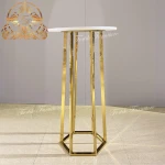 Simple gold stainless steel frame mdf/glass top even  bar cocktail table