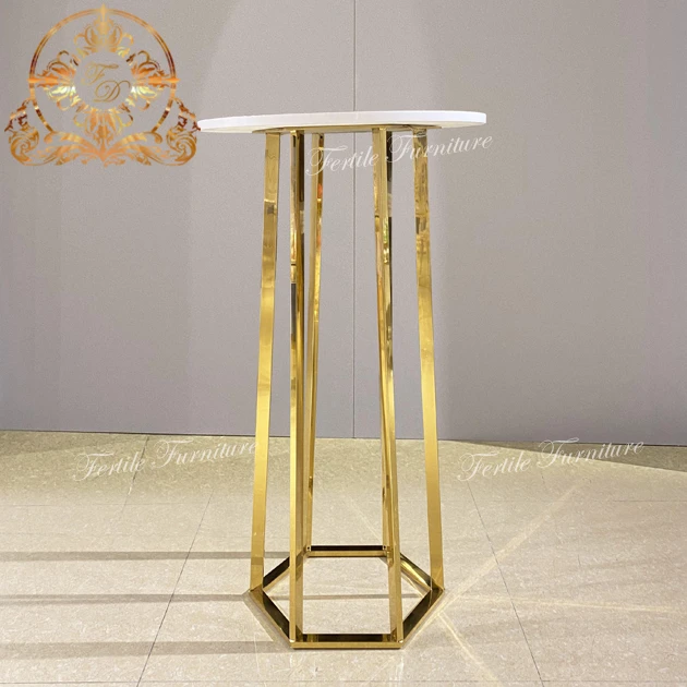 Simple gold stainless steel frame mdf/glass top even  bar cocktail table
