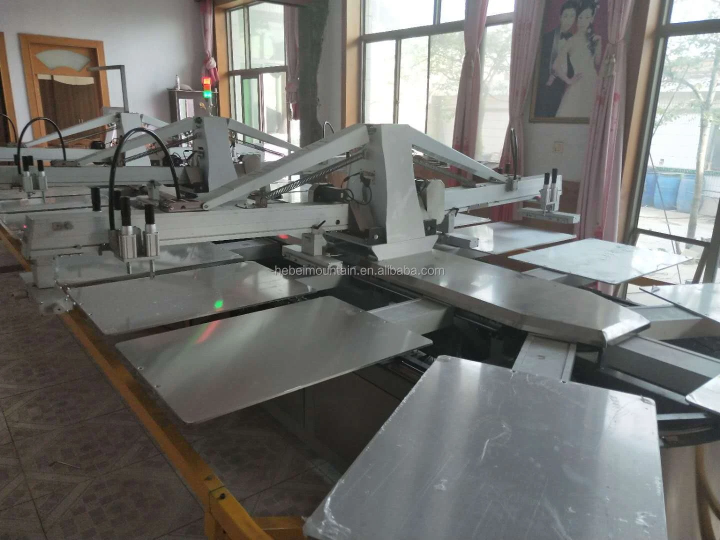 Six colors six station 24 plates  rotary carousel t shirt silk Textiles screen printing machine with Infrared drying