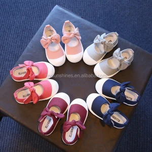 Size 21-30 Children Girls Shoes Cute Bowknot Princess Child Shoes Candy Color Navy Kids Low Price Canvas Shoes