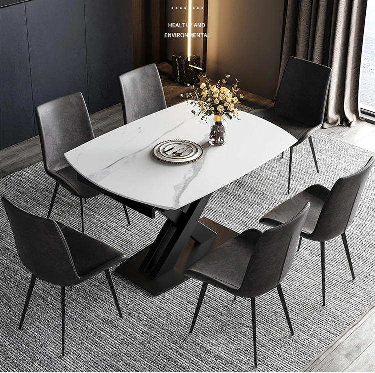 SKY Extendable Dining Table Nordic Sintered Stone Designblack Marble Sintered Stone Coffee Luxury Ceramic Top Dining Table