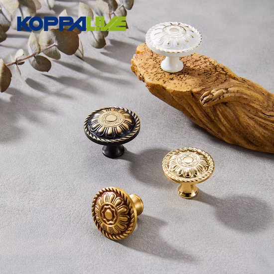 Koppalive Vintage Decorative Brass Cabinet Knobs Drawer Knob with Embossed Flower Pattern