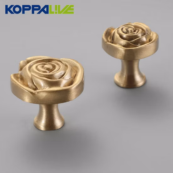 Wholesale Antique Cabinet Door Knobs Vintage Brass Rose Flower Rustic Drawer Knob