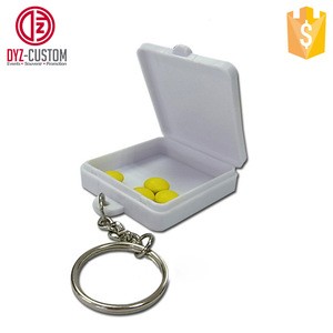 square shape pill box keychain Portable Plastic Pill Medicine Box Case