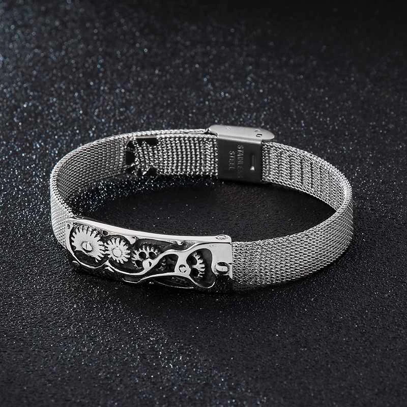 Steam punk jewelry stainless steel gear mesh adjustable bracelet