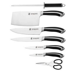 Stocked black ABS forged handle 8pcs kitchen knife set with rotating stand