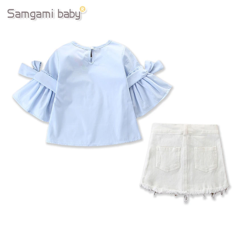 Summer Mommy And Me Outfits Flare Tops White Skirt Family Girls Clothing Set