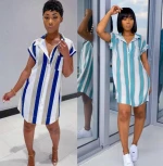 Summer Oversized Shirt Dresses Women Casual Short Sleeve Button Down Dress Fashion Polka Dot Striped Blouse Dress