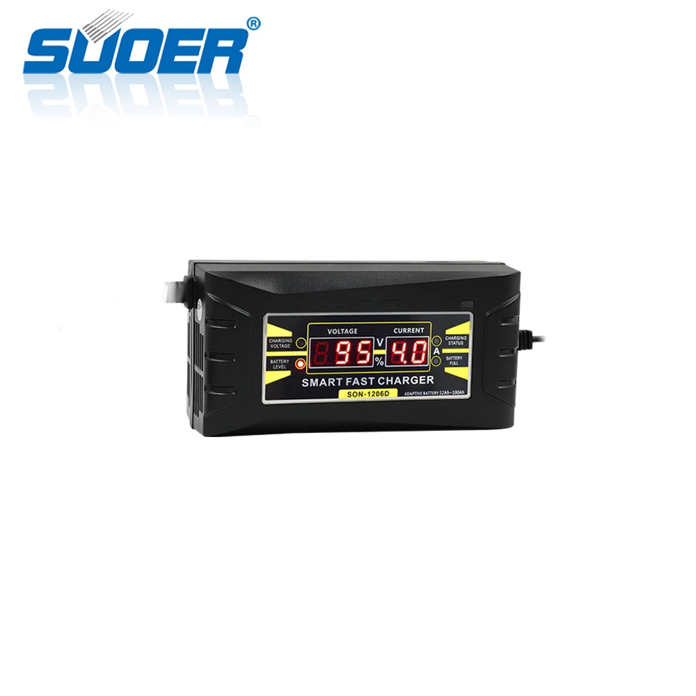 Suoer 12V 6A Three Phase Car Battery Charger With LCD