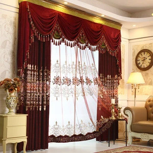 Super September  red embroidery luxurious curtains with attached valance