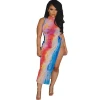TG033 fashion sexy cut out maxi dress tie dye summer dresses ladies women 2021