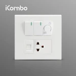 Thailand Wall Electrical Power Multi 3 Pin Switch Socket Outlet  with Power Light Dimmer with TEL LAN Socket CAT3 5 6