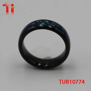 Ti Aohua Nature Mens 6mm Black Tungsten Carbide Ring Inlaid with Multicolor Fragments And Opal Plated Wedding Band