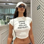 Trendy Letter Print Casual Bodycon Simple Short Sleeve T Shirt Women