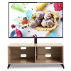 TV stand with 4 Solid Wood Legs Wood Media Storage Console Center for TV, Glass Shelf Floor TV Stand