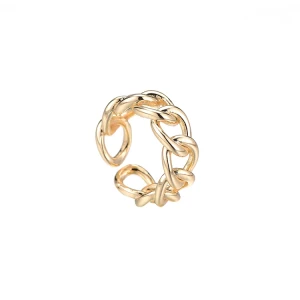 Unique Design Women Statement Jewelry 14K Gold Plated Link Chain Open Finger Ring Women